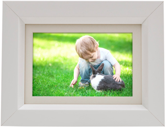 Bilderrahmen und Foto mit einem Jungen und ein Kaninchen