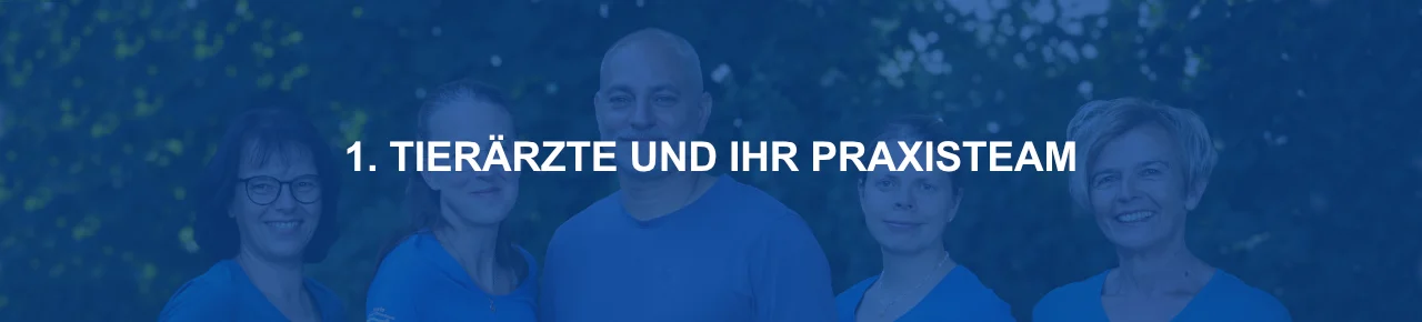 Schrift mit Kleintier-Teamfoto der Tierarztpraxis im Hintergrund